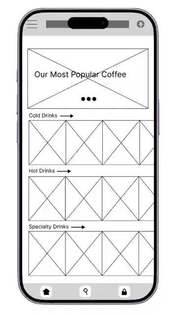Revised menu wireframe with horizontally sliding drink rows